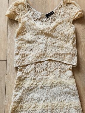 The Kooples Lace Dress – Cream – Front Zip – Cap Sleeve – Size 38 (Small)
